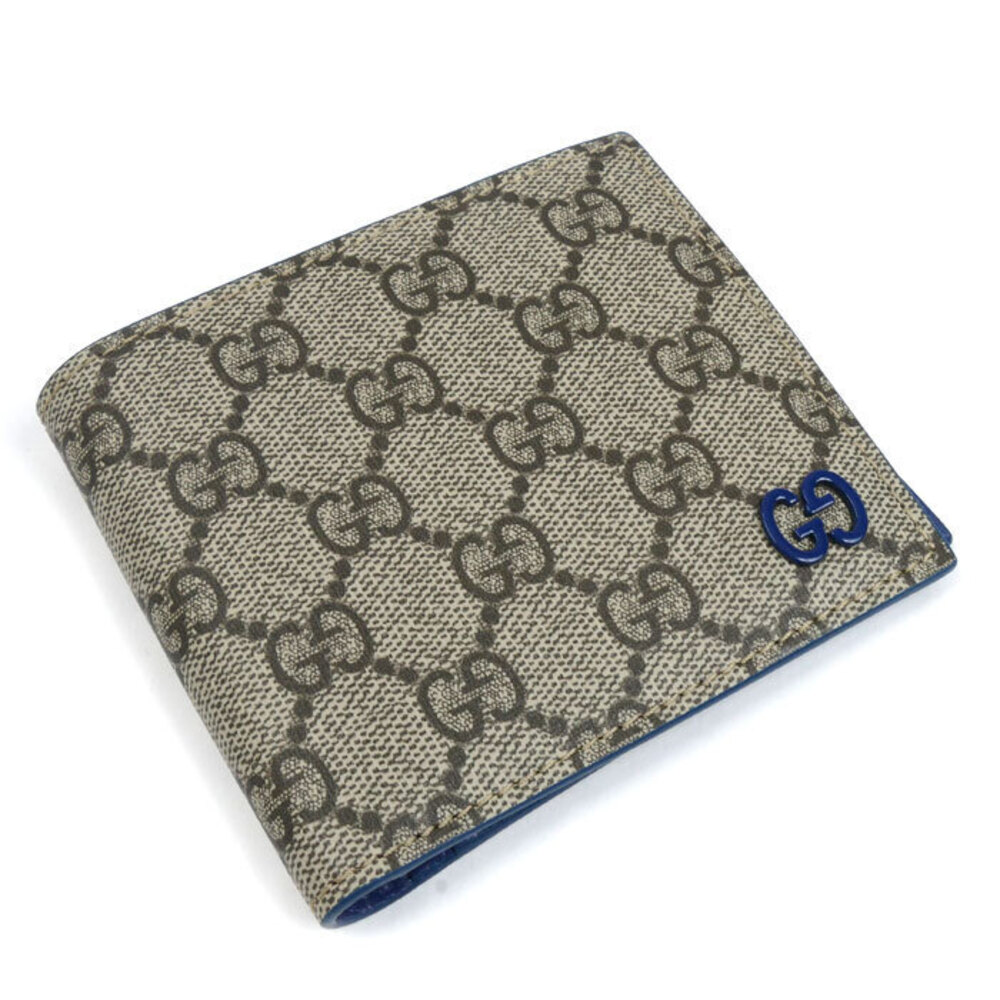 Gucci GG Coin Wallet Interior Bifold Facqc Leather Beige Blue